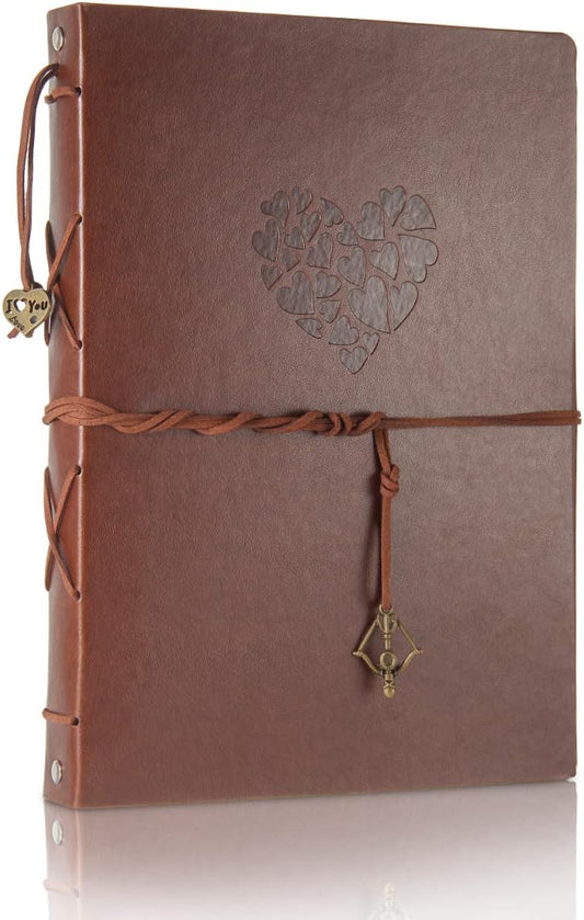 ThxMadam Scrapbook Album Leather Photo Album Vintage Wedding Guest Book DIY Memory Book with 60 Black Pages Present for Christmas Valentines Anniversary Mother’s Day Birthday Gift for Mum Dad Friend