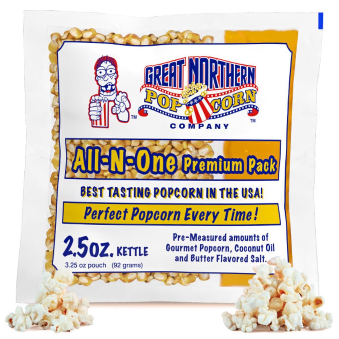 2.5oz Popcorn Machine Popcorn Packets - All-in-One Movie Theater Style Kernels, Salt, and Oil Packs by Great Northern Popcorn (24 Case)