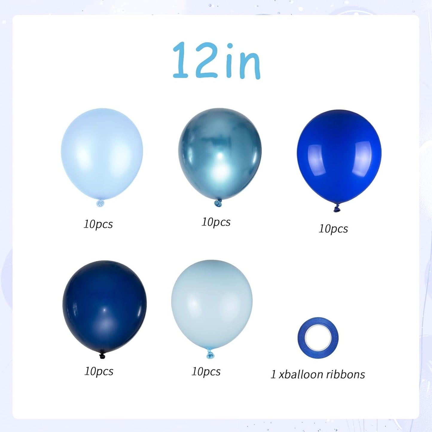 50pcs Blue Balloon Metallic Blue Balloons, 12 inch Chrome Royal Navy Macaron Pastel Blue Balloons for Birthday, Baby Shower, Wedding, Graduation Party Decorations
