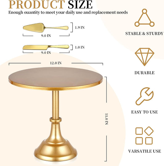 3 PCS Gold Cake Stand with 12 In Gold Pedestal Cake Stand and Cake Cutter Pie Spatula, Cake Display Stand for Wedding, Party, Birthday, Anniversary, Baby Shower, Event Bridal Celebration