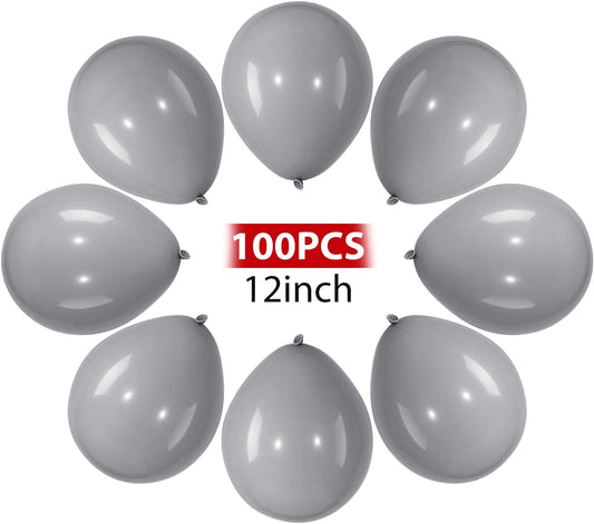 Hestya 100 Pieces 12 Inch Gray Balloons Latex Party Balloons Arch Garland Kit for Weddings, Bridal Shower, Graduation, Anniversary, Birthday Party Decoration
