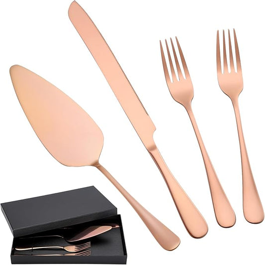 Suream Rose Gold Pie Server Spatula, 4 Pieces Cake Cutter Set for Wedding, Stainless Steel Pie Knife for Wedding Engagement Bridal Shower Gifts(11 Inch)
