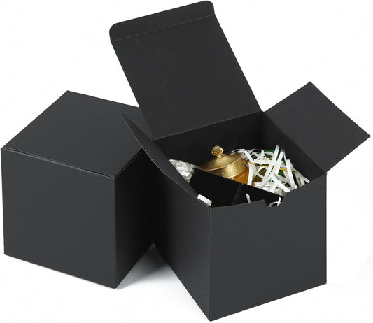 SHIPKEY 10 Pcs Black Cardboard Gift Boxes with lids | 6x6x6inch Square Boxes | Medium Gift Boxes Suitable for Party, Wedding, Christmas, Holidays, Birthdays and All Other Occasions (15x15x15cm)