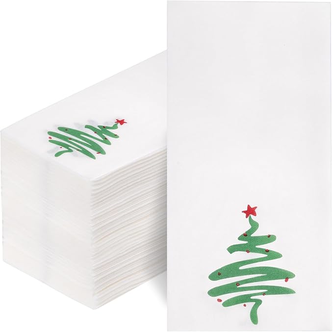 Supernal 100pcs Christmas Disposable Paper Napkins, Red Green Christmas Tree Napkins, Linen Like Papers Hand Towels, Christmas Guest Napkins for Kitchen Bathroom Christmas Parties Dinners and Events