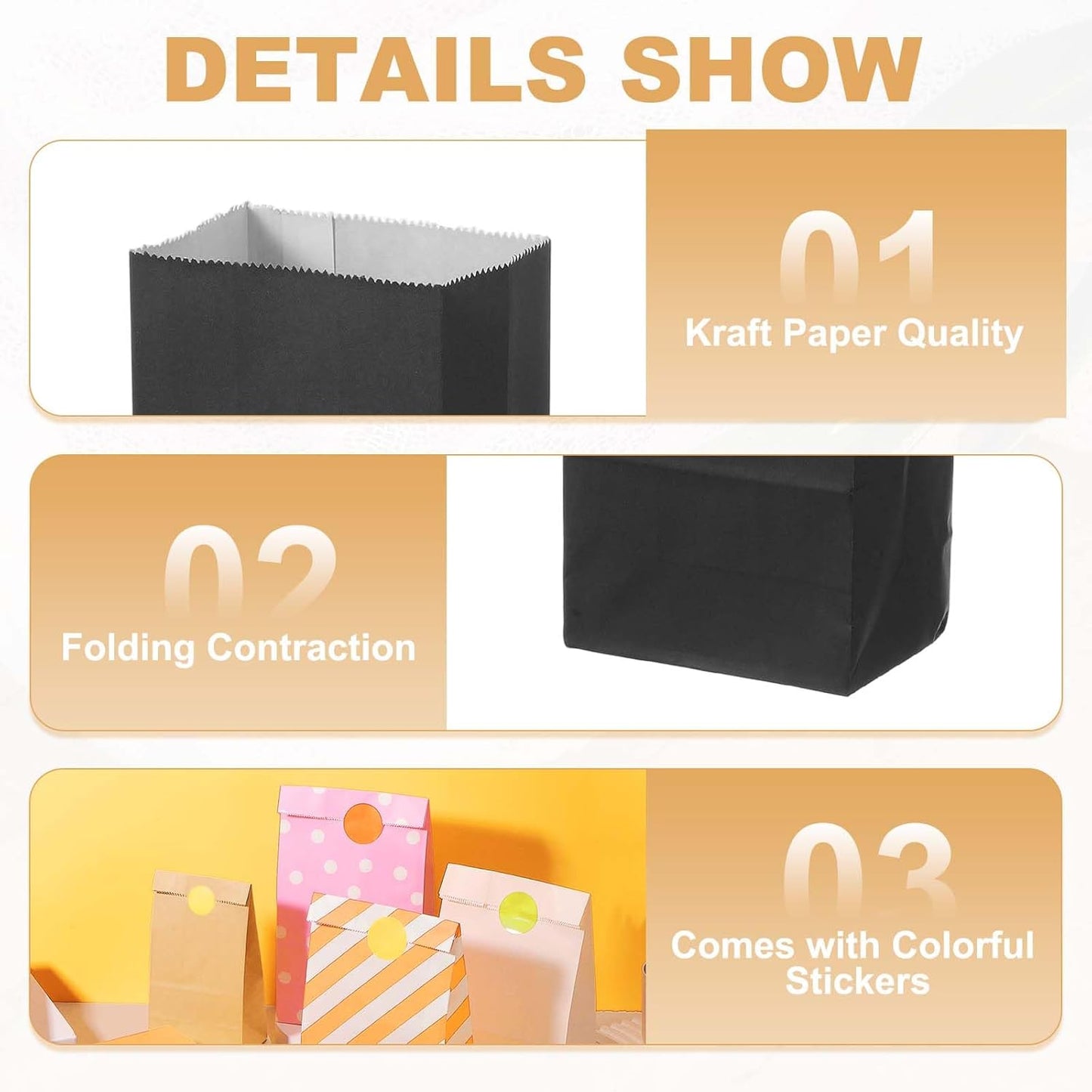 PATIKIL Party Favor Bag, 24 Pcs 3.5x2.4x7.1 Inch Mini Paper Candy Bags Gift Treat Celebration Halloween Goody Birthday Wedding Party with Stickers, Black