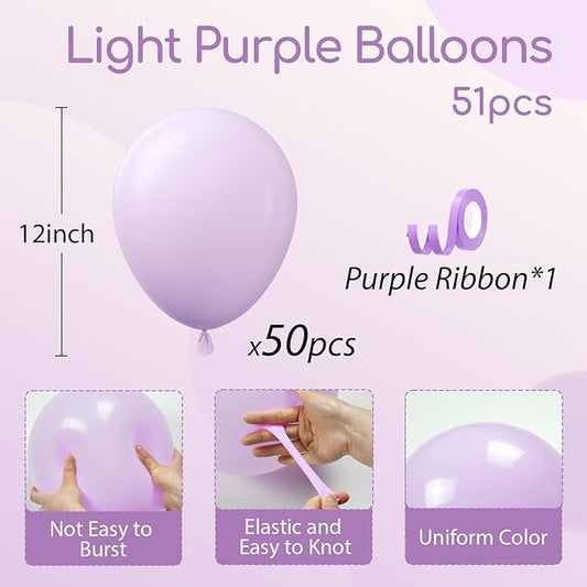 Light Purple Balloons 12 inch, Pastel Purple Latex Balloons 50pcs Party Balloon for Wedding Baby Shower Gender Reveal Birthday Party Decorations