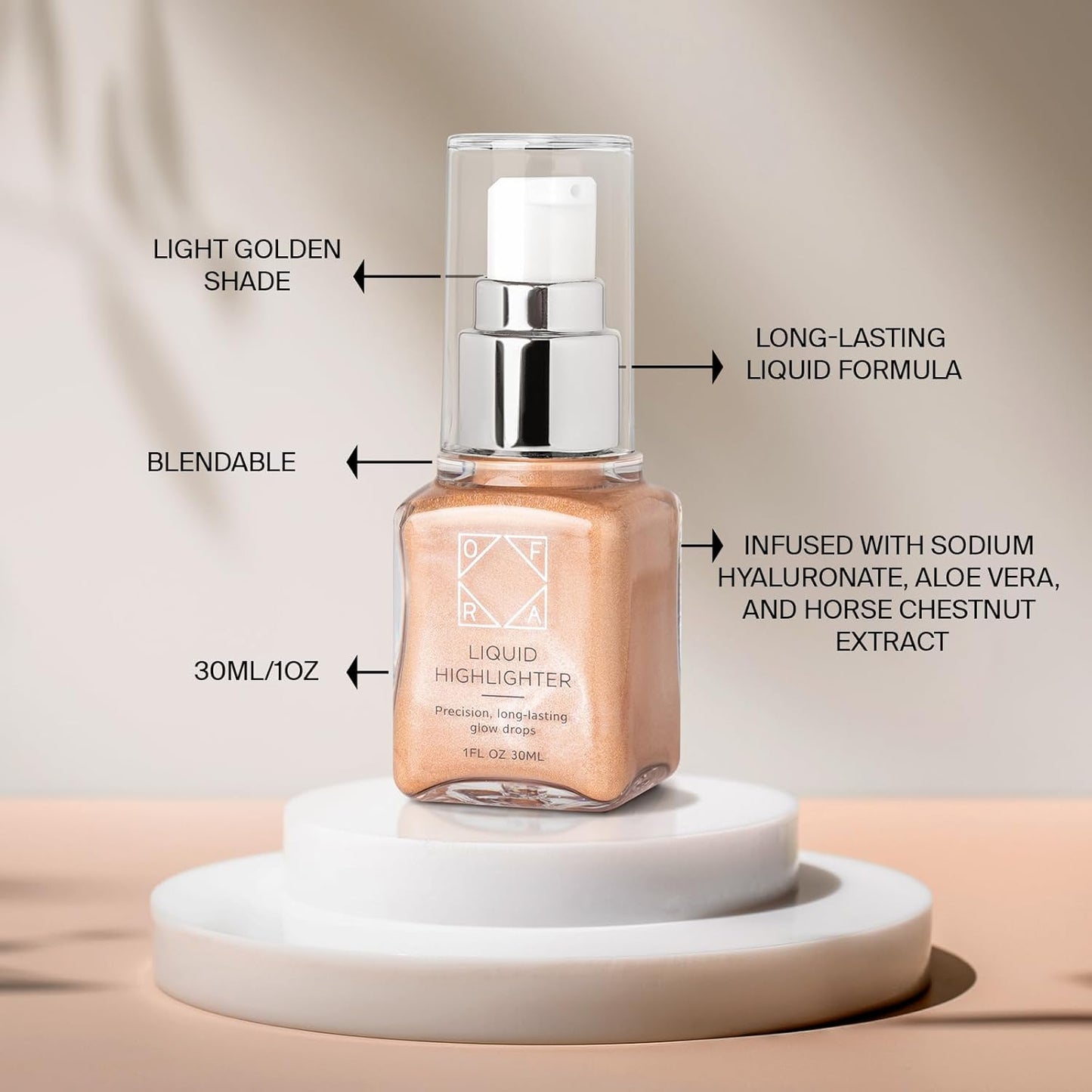 Ofra Star Lit Liquid Highlighter Presley | Radiant Liquid Highlighter for a Luminous Glow | Long-Lasting, Blendable, and Buildable Formula | 30mL 1oz