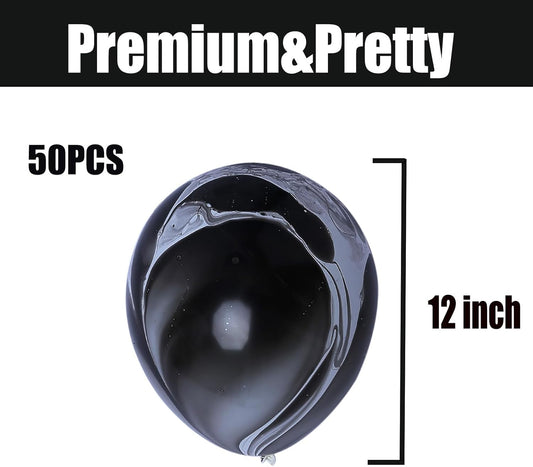 Black Marble Balloons 50 Pack – 12 Inch Agate Tie Dye Latex Balloons for Birthday, Wedding, Halloween & Party Photobooth