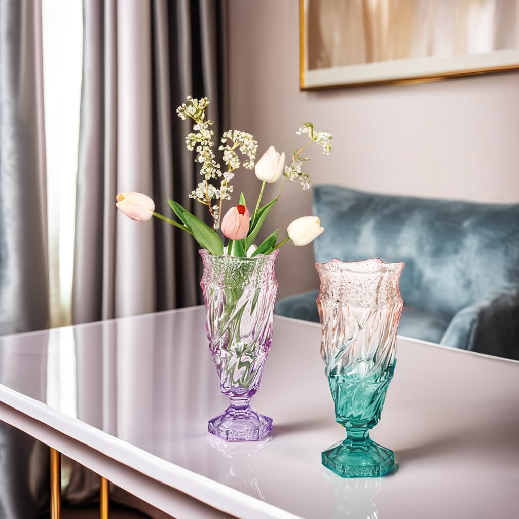 Glass Flower vase 2.4lb 9.5inch,Bohemian Style, for Centerpieces,Wedding,Home Decor Glass Vase (Green Pink)