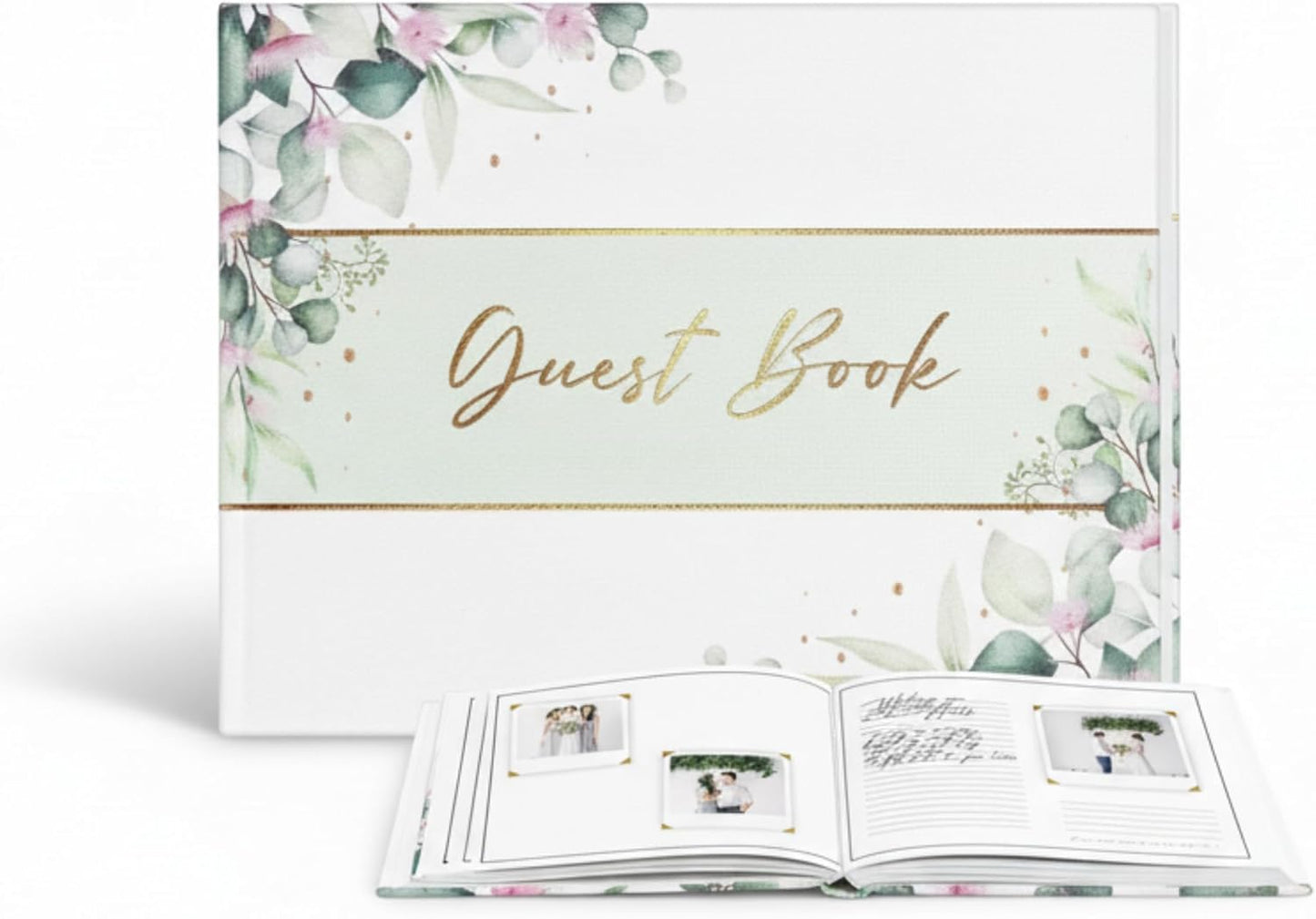 Wedding Guest Book with Polaroid Photo Slots – Linen Floral Hardcover Keepsake with 120 Thick Acid-Free Pages – Instant Photo Guest Book for Weddings, Showers & Special Events