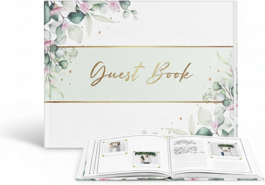 Wedding Guest Book with Polaroid Photo Slots – Linen Floral Hardcover Keepsake with 120 Thick Acid-Free Pages – Instant Photo Guest Book for Weddings, Showers & Special Events