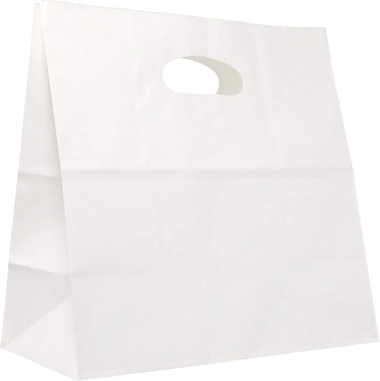 PTP BAGS White 11" x 6" x 11" Die Cut Tote Bags [Pack of 500] Kraft Paper Gift, Food Service Bags