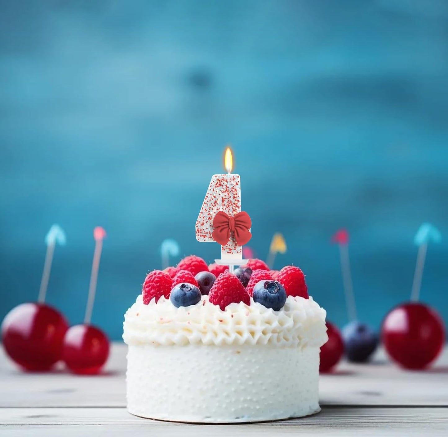 Birthday Candle for Cake, Red Bow Number Candles, 2.76 inch Cake Topper Decoration for Birthday Party (Number 4)