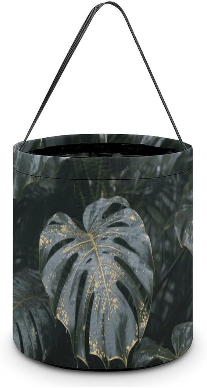 Halloween Candy Bucket - Grey Gold Plant Leaves Trick Or Treat Candy Bag, Gift Bag for Party Favor Supplies