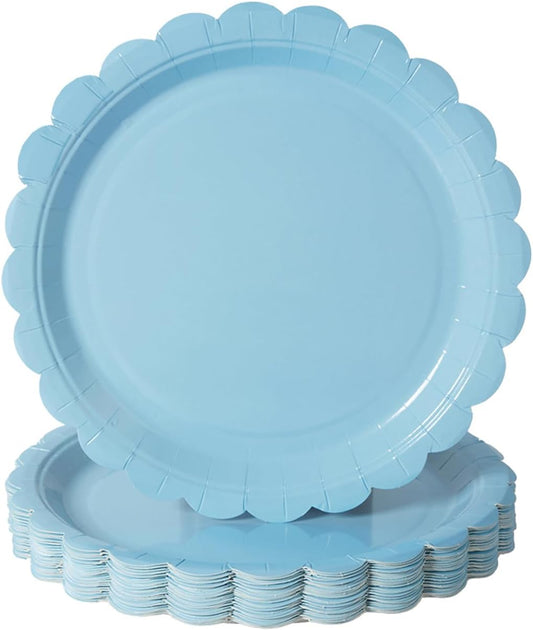 BEFORYOU 50PCS Scalloped Disposable Paper Plates Dessert Cake Party Plates for Baby Shower, Wedding,Bridal Shower Birthday Party Supplies (Blue, 9IN)