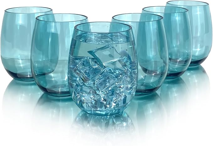 Set of 6 Acrylic Wine Glasses, 20-ounce Plastic Tumbler for Party Use,BPA Free,Dishwasher Safe (Teal)