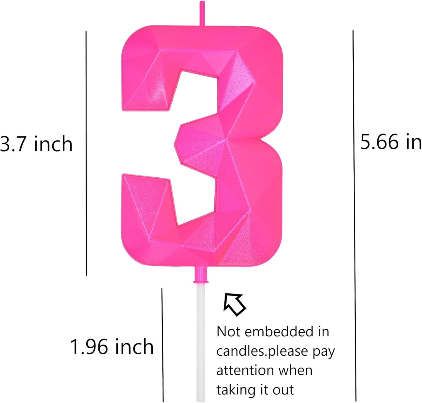 DERVENTA Large Birthday Candle Number 3D Pink 3.7 inch Party Celebration Anniversary Decoration Cake Topper 1 Piece (Number 3 Pink)
