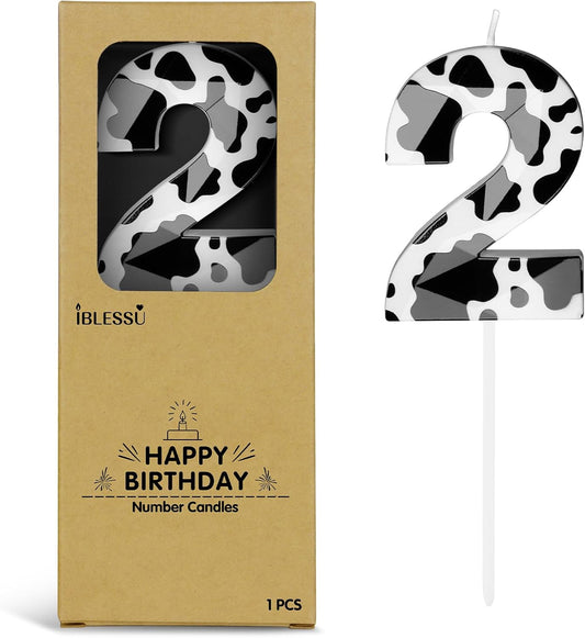 Number 2 Black Cow Birthday Candles，2.68 inch Metallic 3D Cow Birthday Candles, Cow Themed Cake Topper Decorations for Birthday Party Anniversary Celebration Supplies