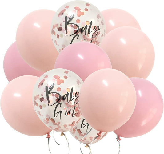 12inch Blush Pink balloons and Rose gold confetti Balloons for Baby Shower Birthday girl Party Decorations (Pastel Pink)