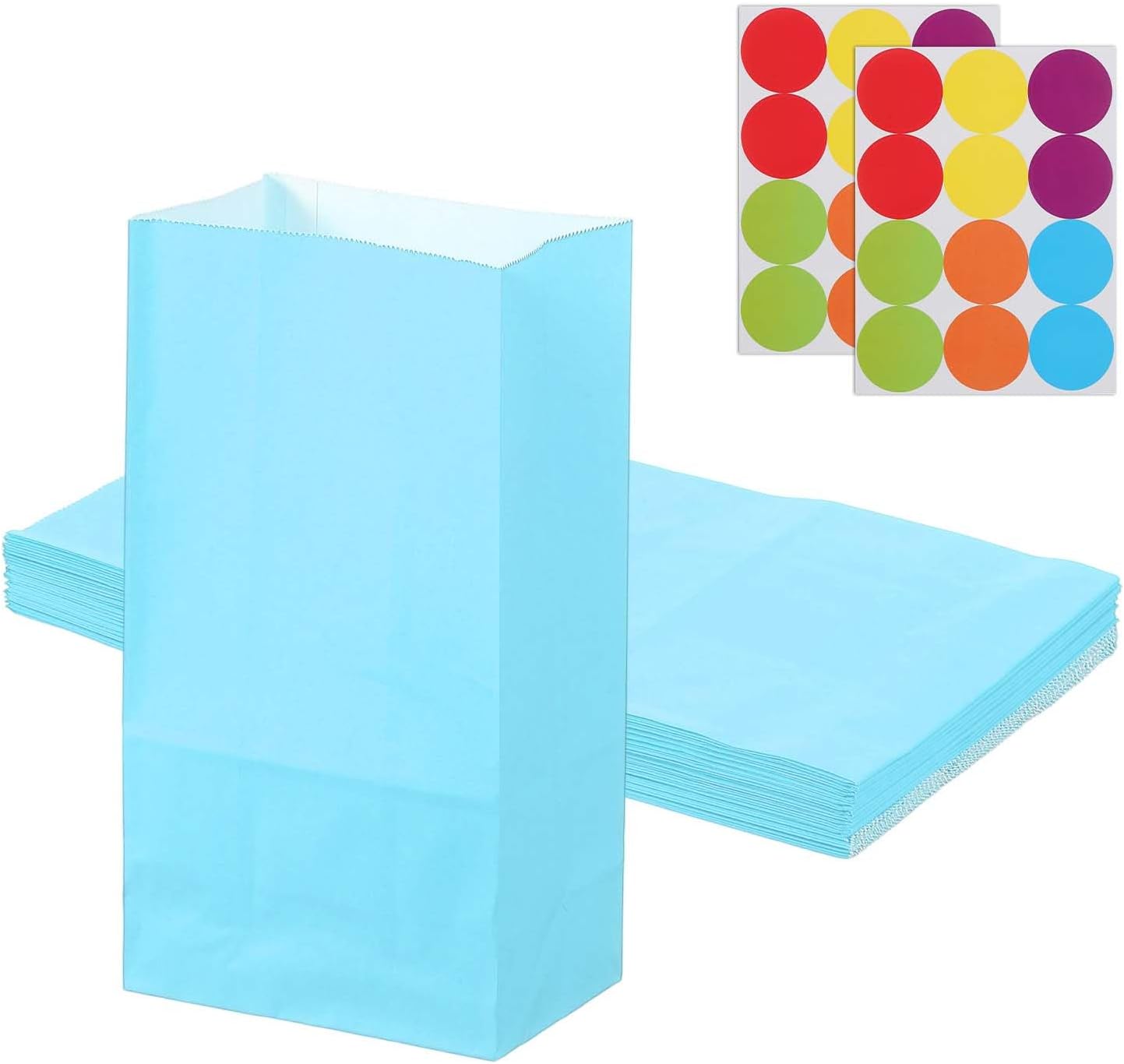 PATIKIL Party Favor Bag, 24 Pcs 5.1x3.1x9.4 Inch Medium Paper Candy Bags Gift Treat Celebration Halloween Goody Birthday Wedding Party with Stickers, Light Blue