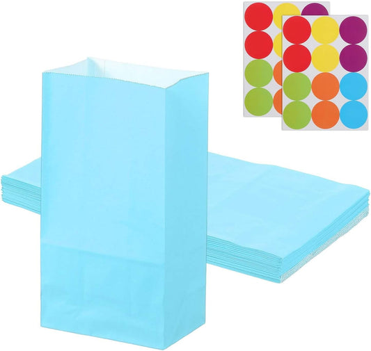PATIKIL Party Favor Bag, 24 Pcs 5.1x3.1x9.4 Inch Medium Paper Candy Bags Gift Treat Celebration Halloween Goody Birthday Wedding Party with Stickers, Light Blue