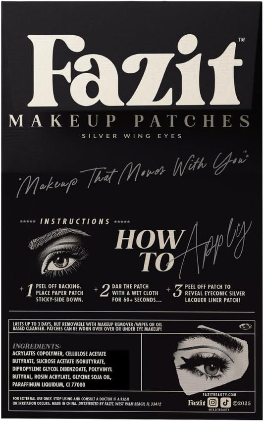 Fazit Makeup Patches - Silver Wing Eyes - Glow Up Make-Up Patches - Cute Glitter Makeup Accessories for Women - Cosmetic Glitter for Face