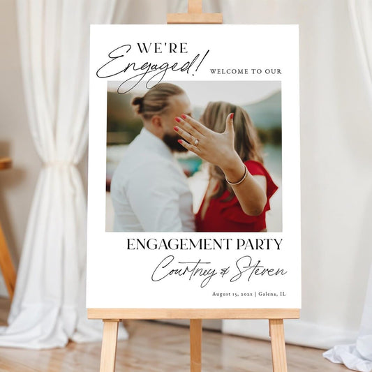 Photo Engagement Welcome Sign, We're Engaged Welcome Sign, Modern Photo Engagement Party Sign