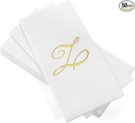 AMERICAN HOMESTEAD Disposable Hand Towels - Gold Foil Monogrammed Guest Napkins - Linen-Like Bathroom Paper Towels for Guests - Perfect Wedding and Party Napkins - 50 Count (Gold Z)