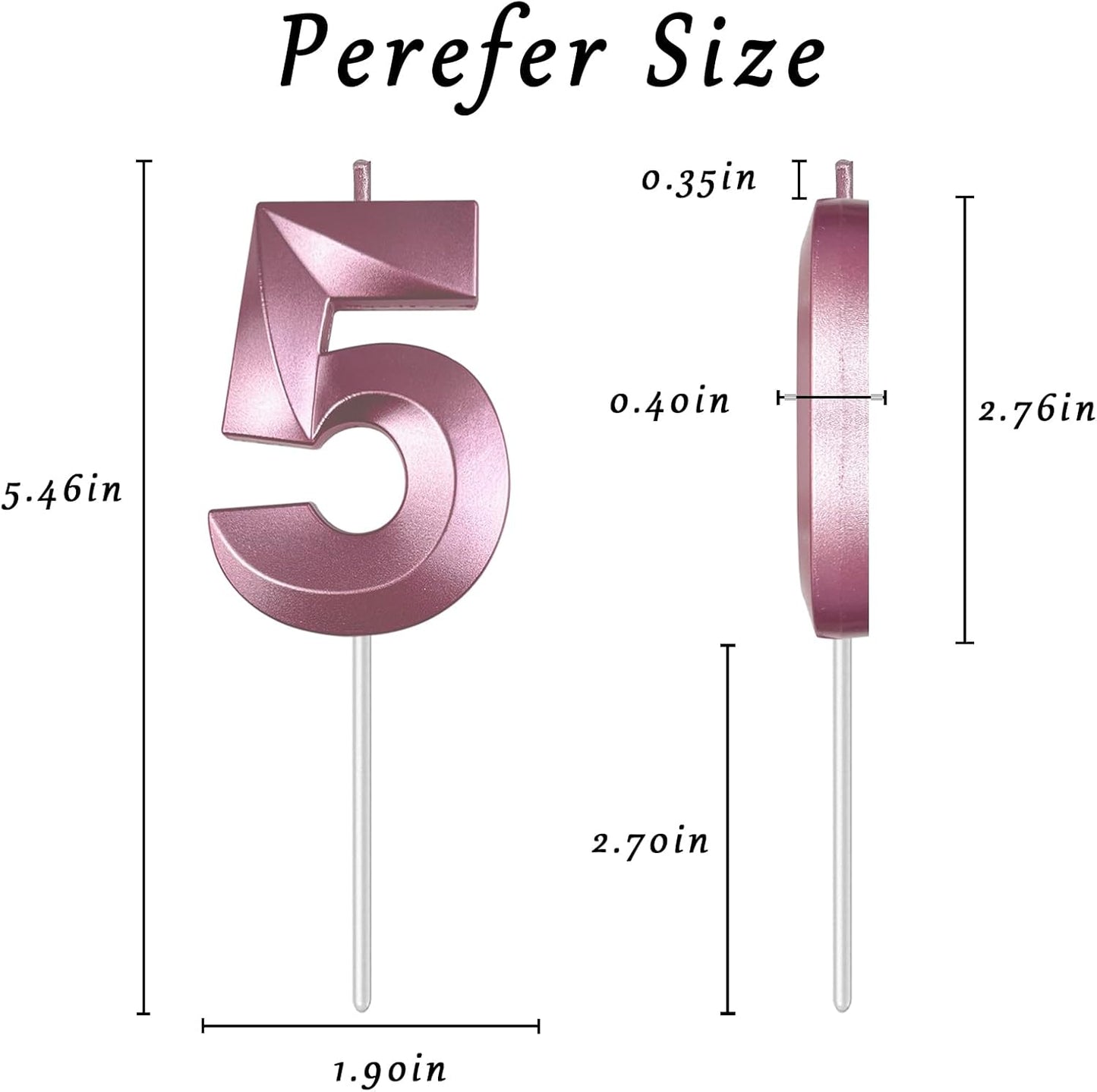 Pink Number 5 Candles, 3D Diamond 2.76 Inch Cake Topper Birthday Candles for Wedding Anniversary Cake Decorations, Happy Birthday Party Decorations