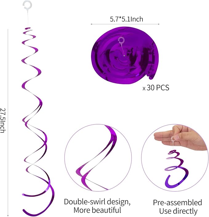 30 Pieces Purple Hanging Swirls Whirls Party Decoration for Birthday Baby Shower Wedding Celebration Tea Party Favor Supplies