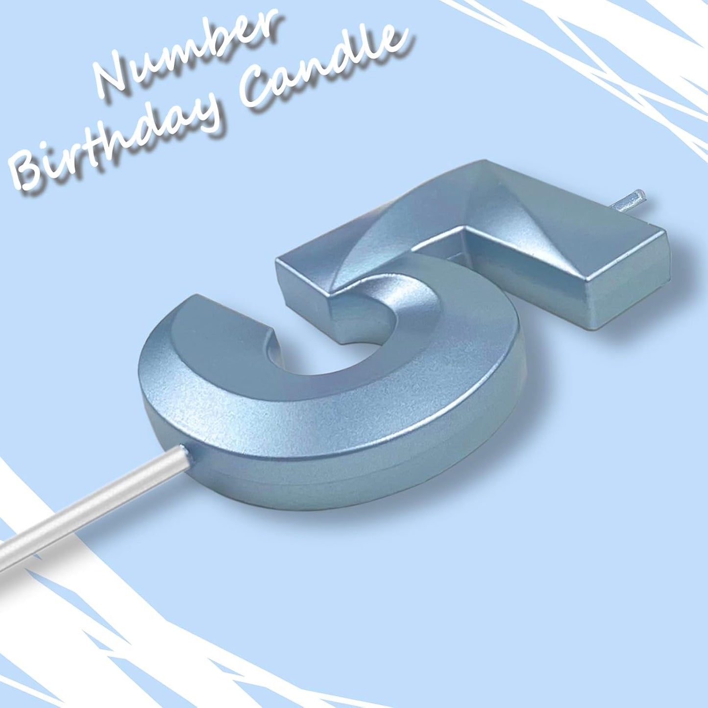 Blue Number 5 Candles, 3D Diamond 2.76 Inch Cake Topper Birthday Candles for Wedding Anniversary Cake Decorations, Happy Birthday Party Decorations