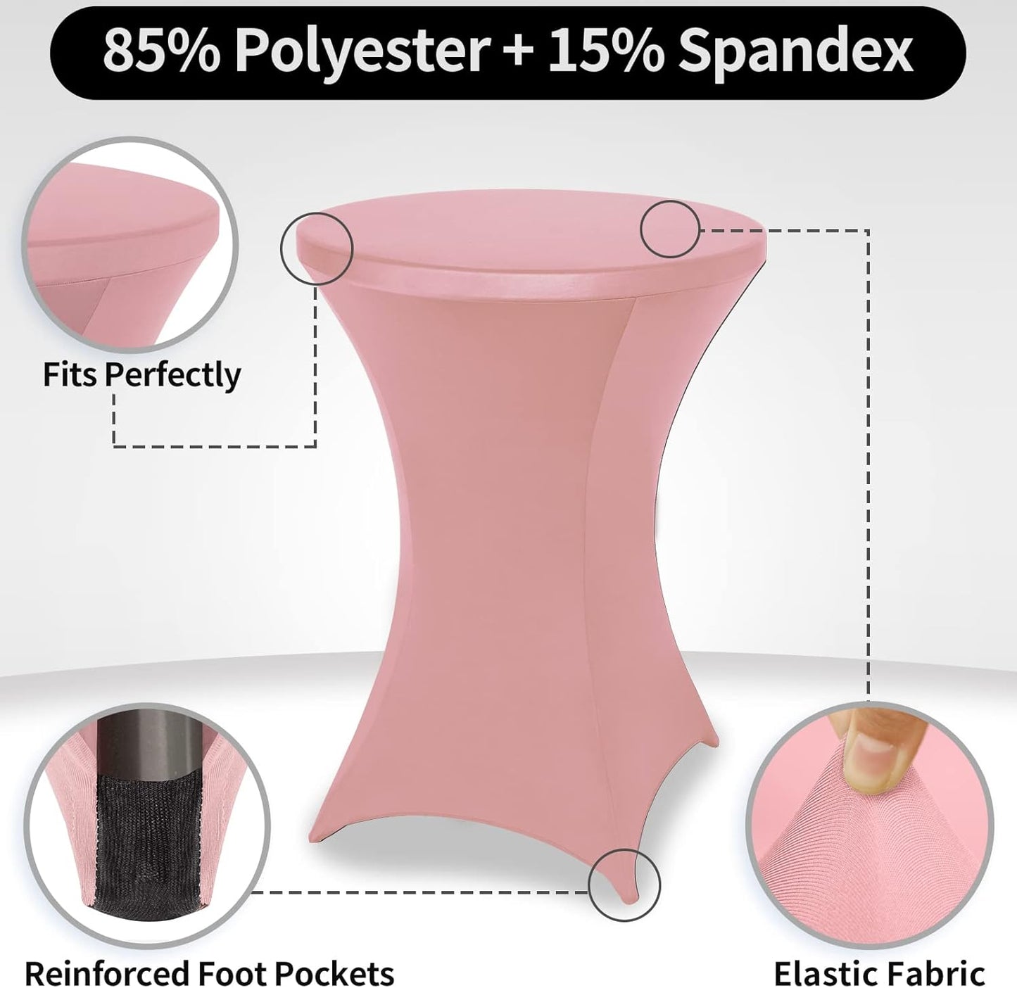FestiCorp Spandex Table Cover, Cocktail Fitted Tablecloths, Round Highboy Stretch Table Covers Cloths for Party, DJ, Bar, Wedding, Birthday, Banquet, Pink, 30"-32" Diameter x 40"-43" Height