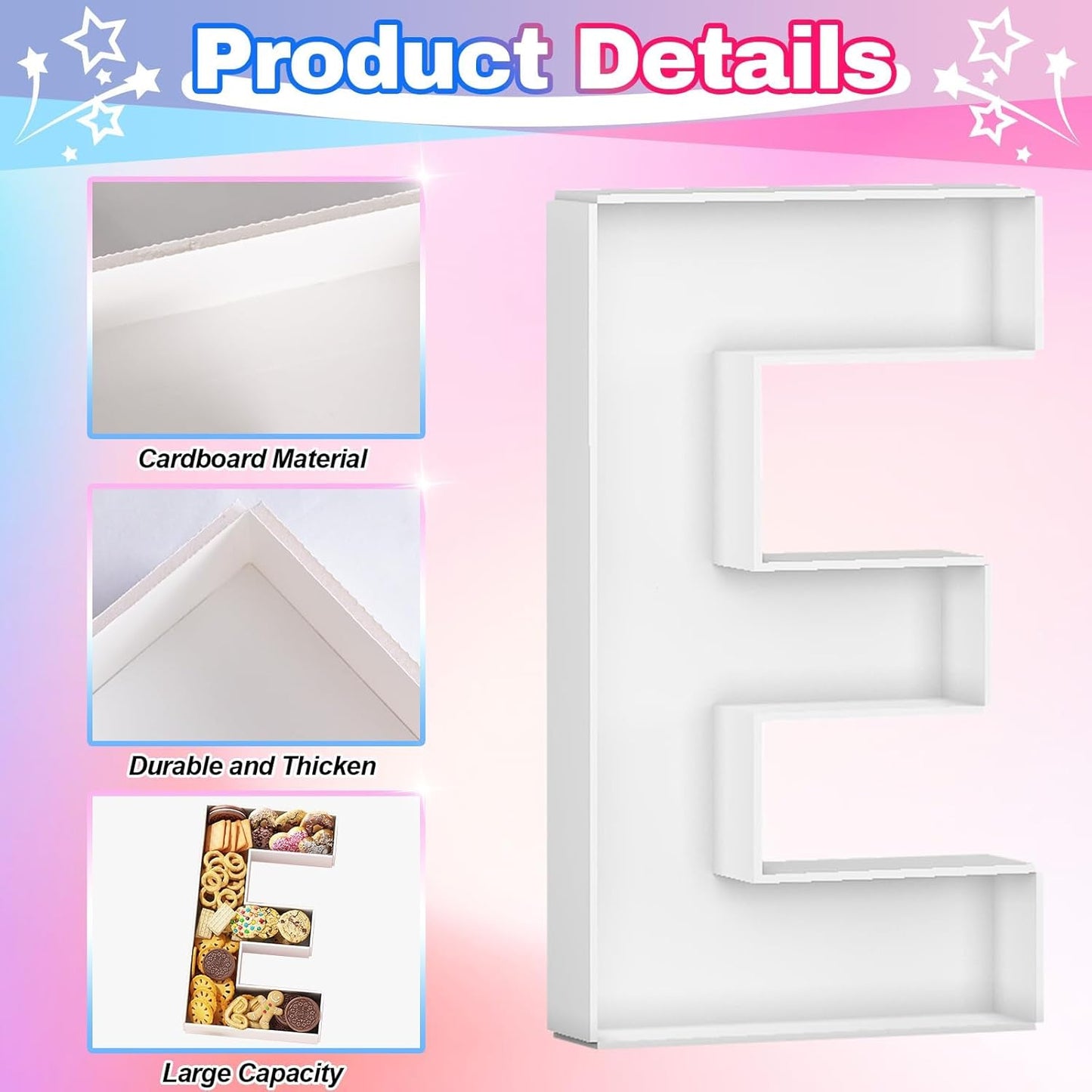 ONE Charcuterie Board Letters Fillable, ONE Cardboard Letters for Charcuterie, ONE Letters for Food Chocolate Cupcake Candy, Paper Mache Letter Trays for Birthday Baby Shower Anniversary Decoration