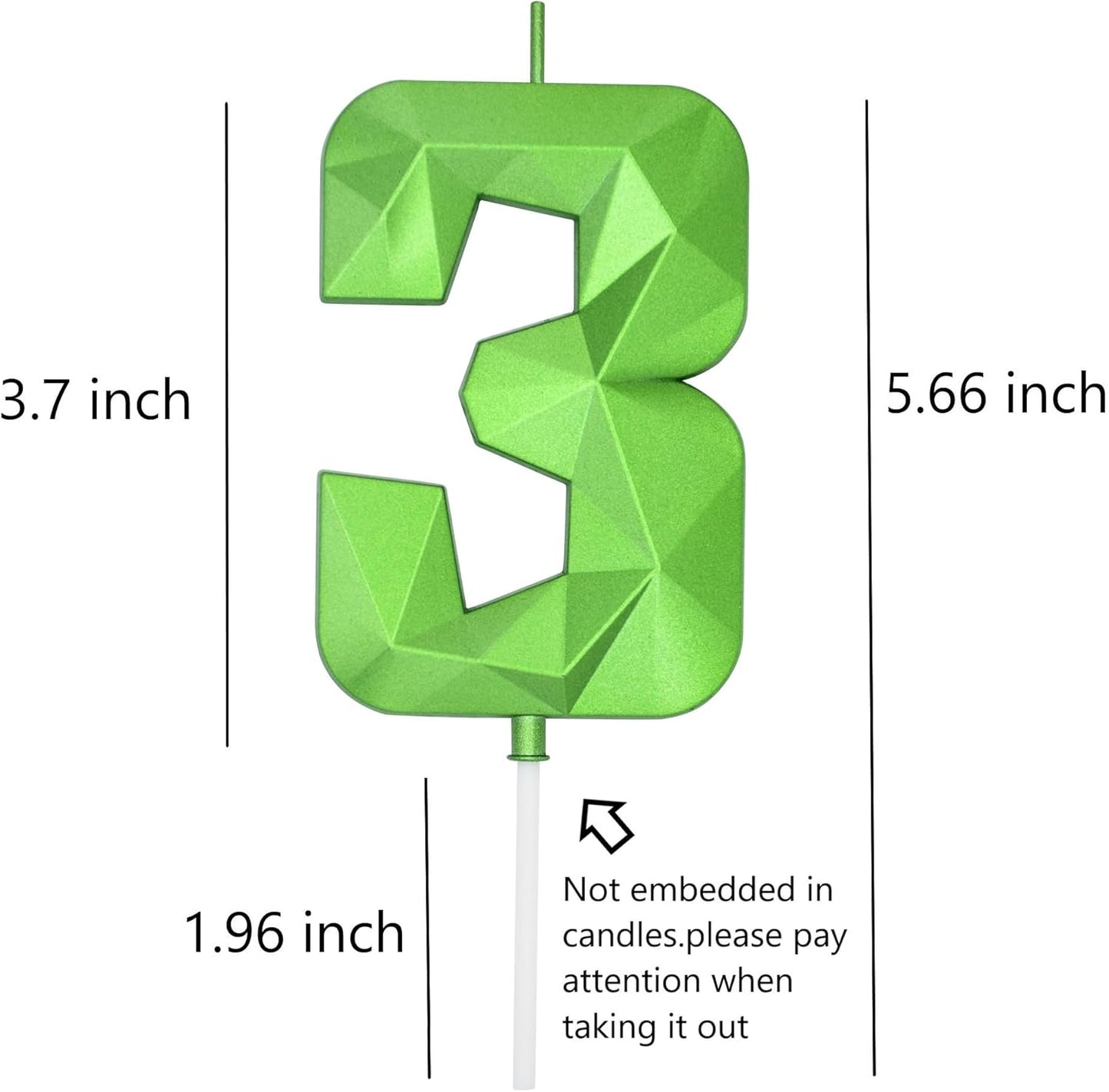 DERVENTA Large Birthday Candle Number 3D Green 3.7 inch Party Celebration Anniversary Decoration Cake Topper 1 Piece (Number 3 Green)