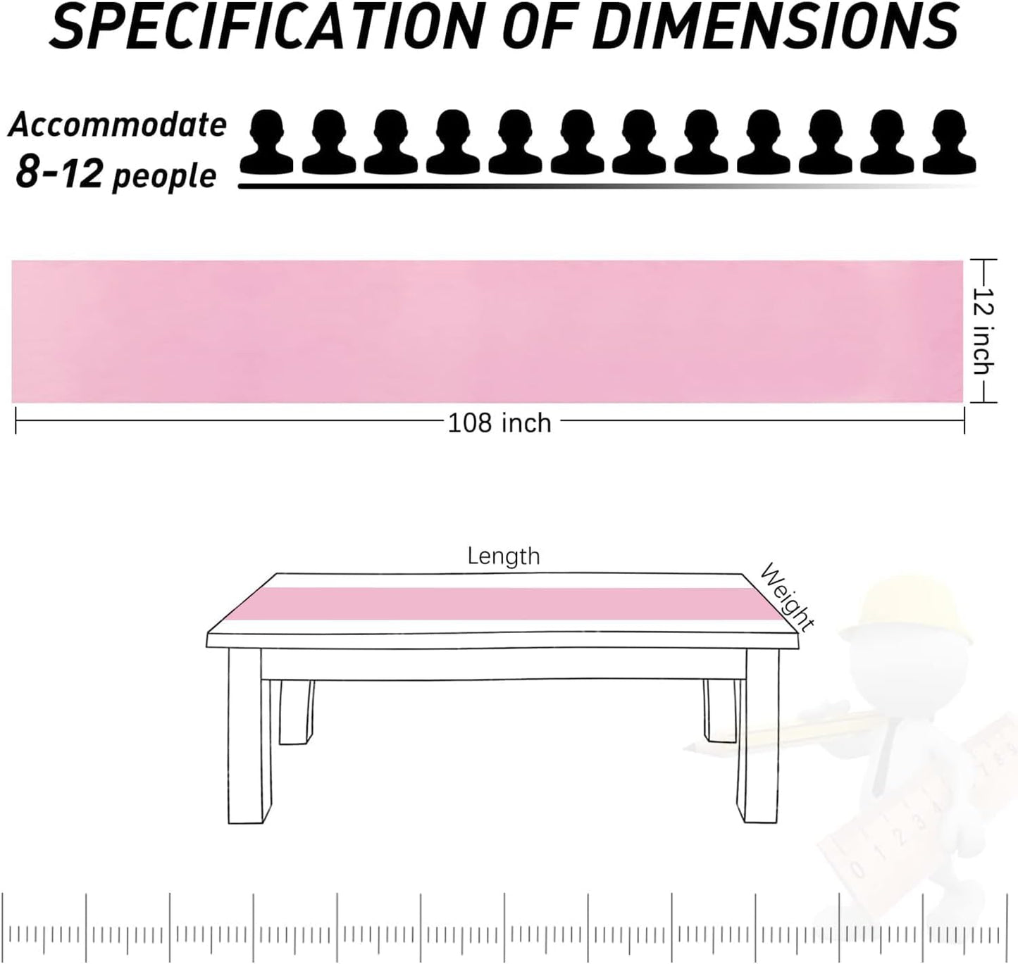 5 Pack Table Runner 12 X 108 Inch Silk Table Runner for Party,Wedding, Birthday, Banquets,Decoration(Pink)