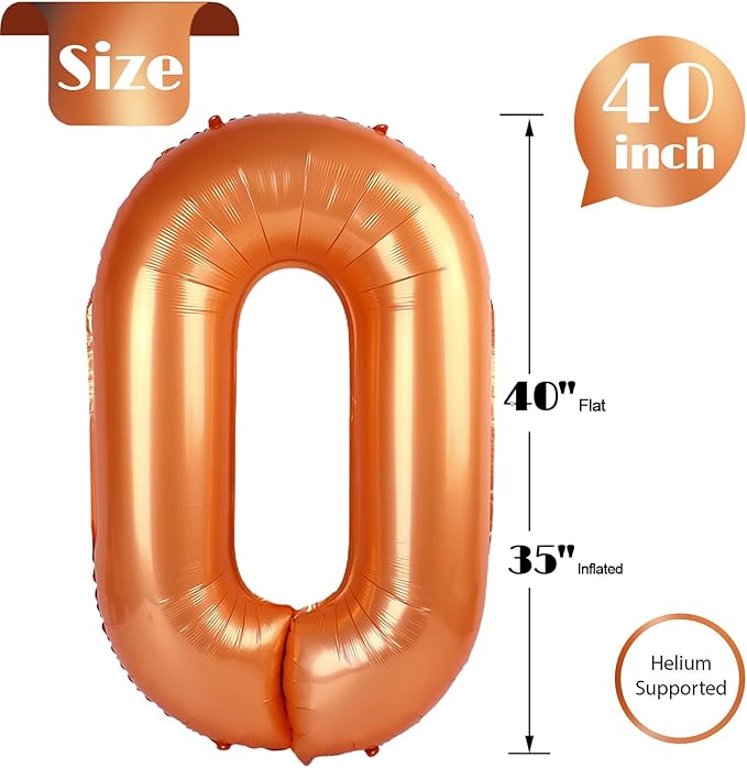 Orange Number 0 Balloon 40 Inch, 0 Balloon Number for 10th 20th 30th 40th 50th 60th Birthday Decorations, Orange Party Supplies