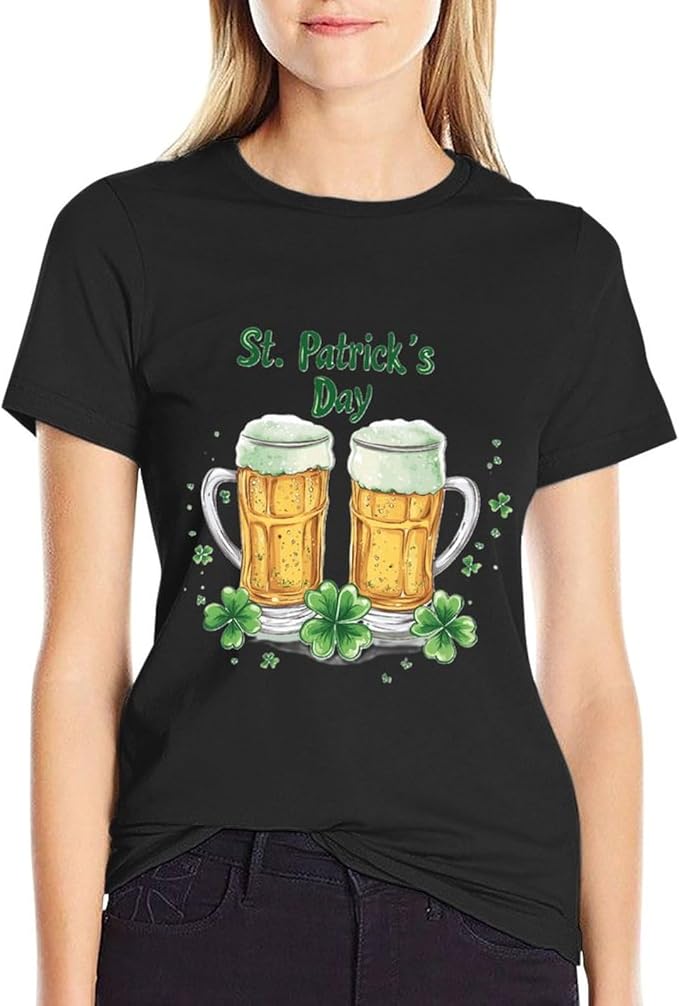 St Patricks Day Shirt Men Funny Clover Print Novelty Cool Hippie Short Sleeve Crewneck Cotton Comfy Tshirts