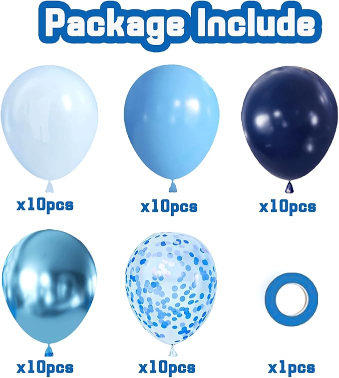 Zesliwy Blue Confetti Balloons Set,50Pcs 12 Inch Navy Light Metallic Blue Balloon Kit Pastel Pale Blue Latex Balloon with Ribbon for Birthday Wedding Graduation Anniversary Party Decorations