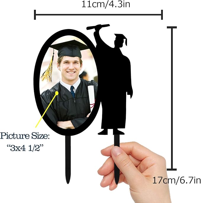 2026 Congrats Grad Graduation Cake Topper - Black Acrylic Photo Frame Grad Cake Topper - Class of 2026 Grad Party - College Graduation Party Decorations