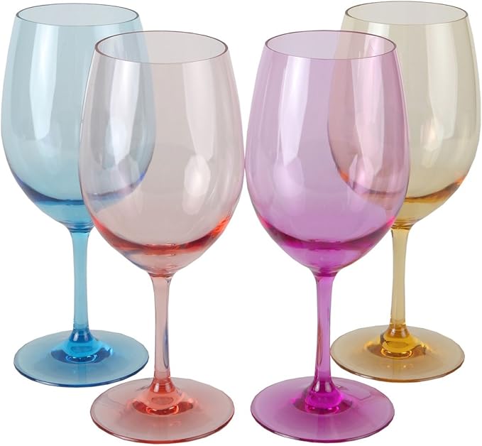 Lily's Home Unbreakable Acrylic Wine Glasses, Made of Shatterproof Tritan Plastic and Ideal for Indoor and Outdoor Use, Reusable (Multi - Light) - 20 oz each, Set of 4
