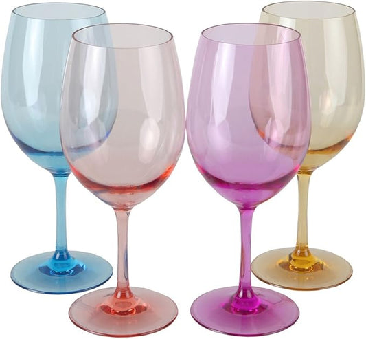 Lily's Home Unbreakable Acrylic Wine Glasses, Made of Shatterproof Tritan Plastic and Ideal for Indoor and Outdoor Use, Reusable (Multi - Light) - 20 oz each, Set of 4