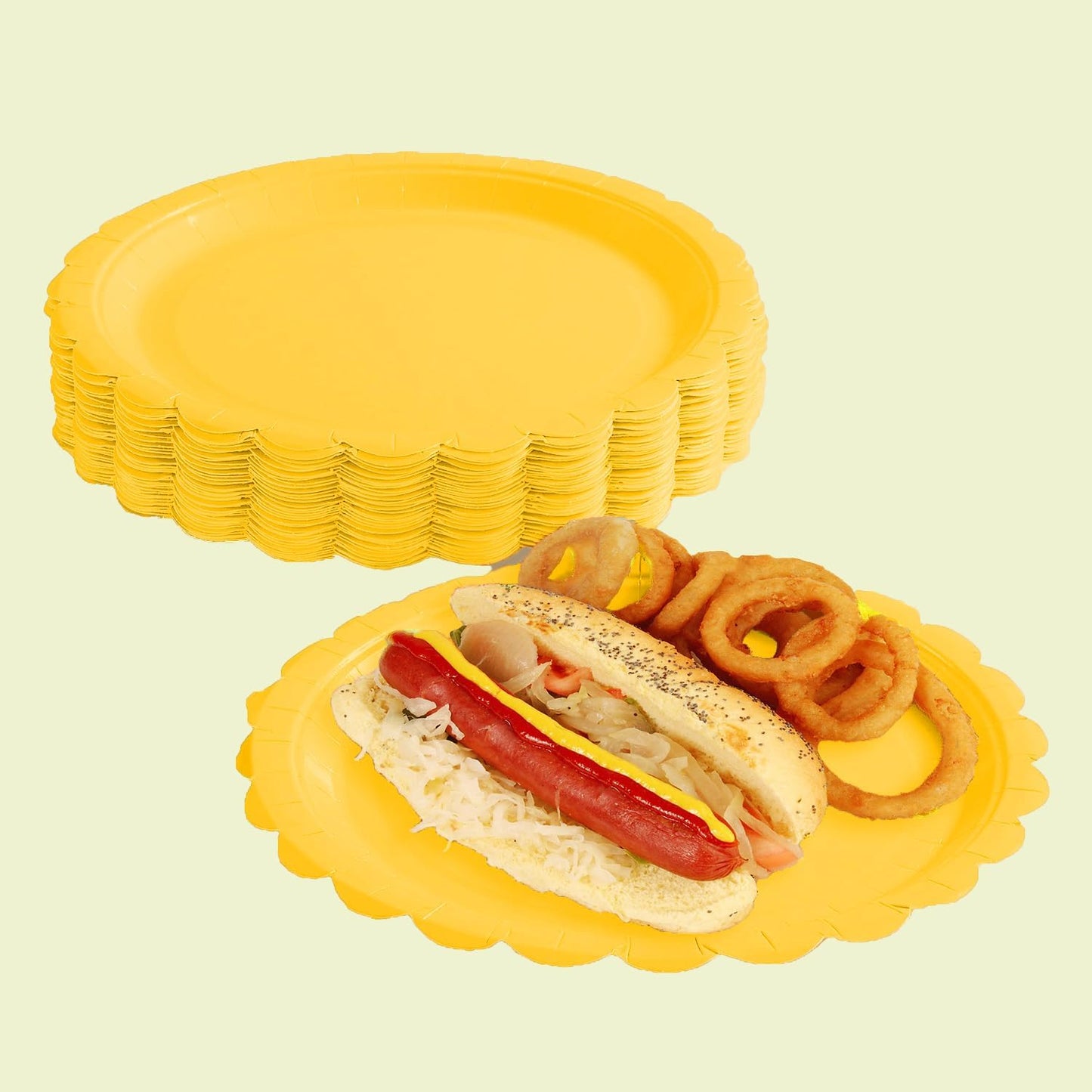 BEFORYOU 50PCS Scalloped Disposable Paper Plates Dessert Cake Party Plates for Baby Shower, Wedding,Bridal Shower Birthday Party Supplies (Yellow, 7IN)