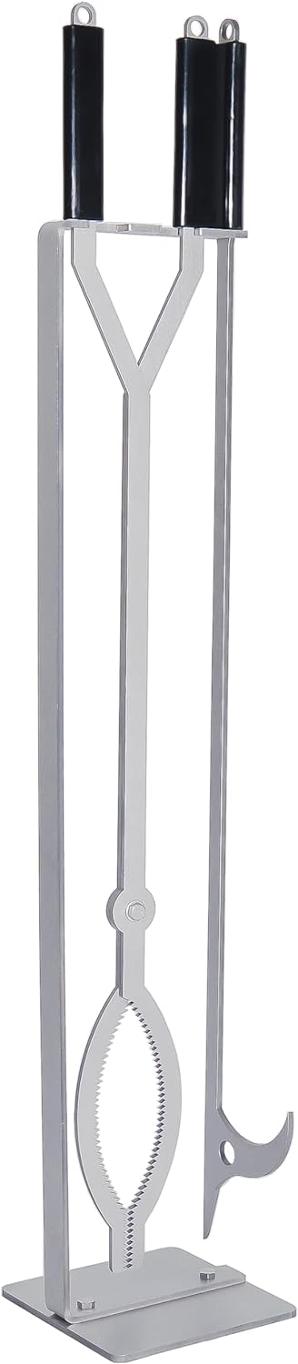Stainless Steel Fire Pit Tools Set with 40" Fire Poker and Log Tongs, Fireplace Tools with Sturdy Stand Base, Firewood Log Grabber for Campfire Backyard Bonfire Wood Stove Indoor&Outdoor