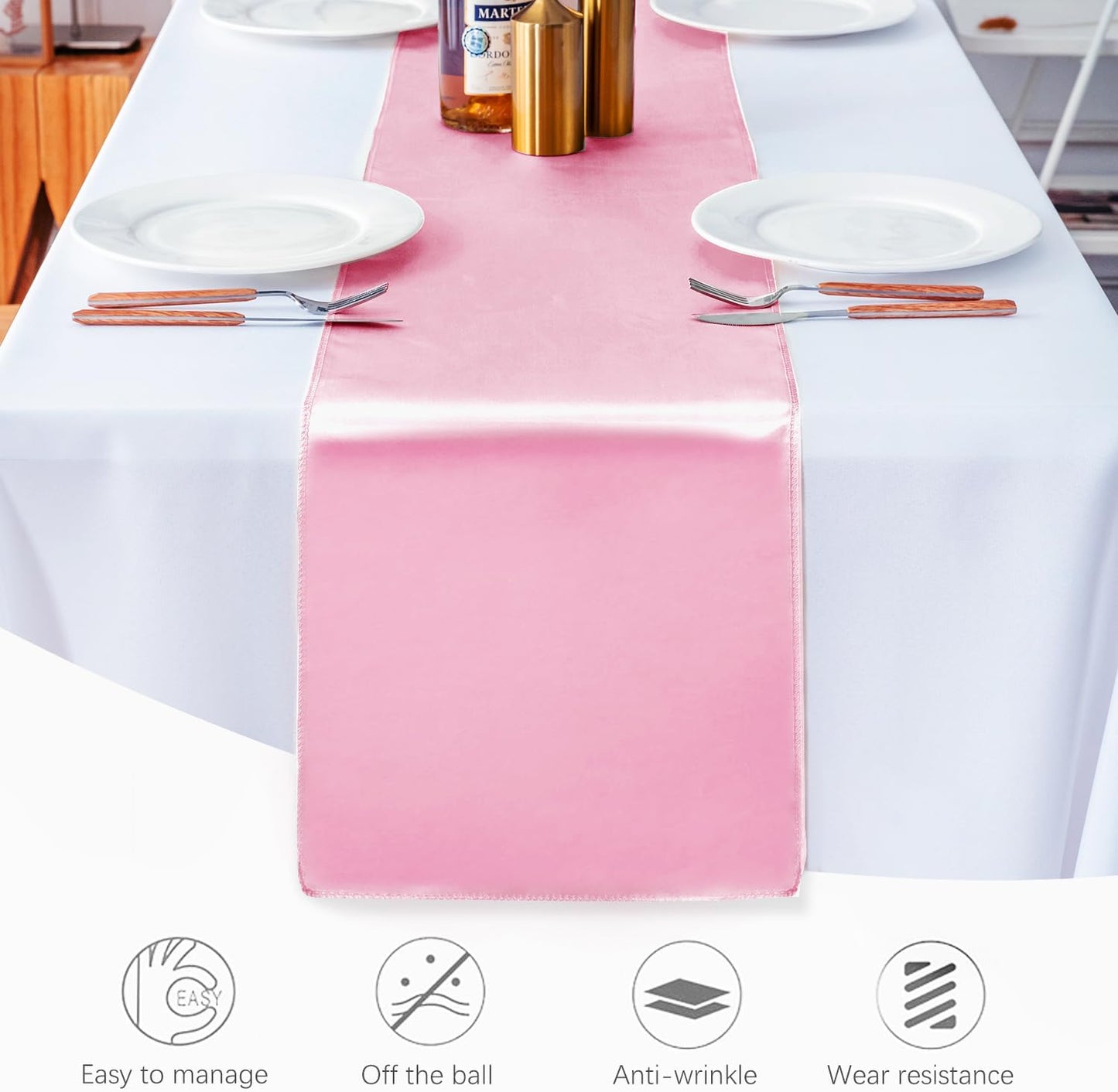 5 Pack Table Runner 12 X 108 Inch Silk Table Runner for Party,Wedding, Birthday, Banquets,Decoration(Pink)