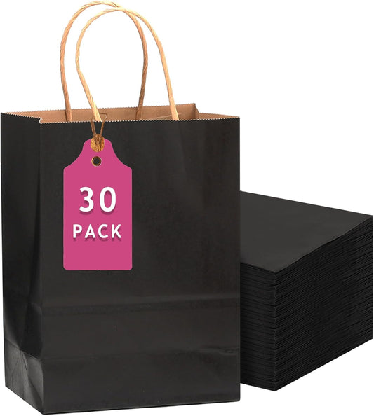 qiqee 30-Packs Black Gift Bags with Handles Bulk 13''x5 x10 Large Size Kraft Party Paper Bags