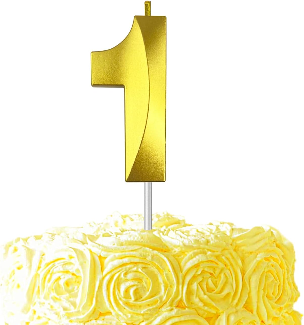 Gold Number 1 Candles, 3D Diamond 2.76 Inch Cake Topper Birthday Candles for Wedding Anniversary Cake Decorations, Happy Birthday Party Decorations