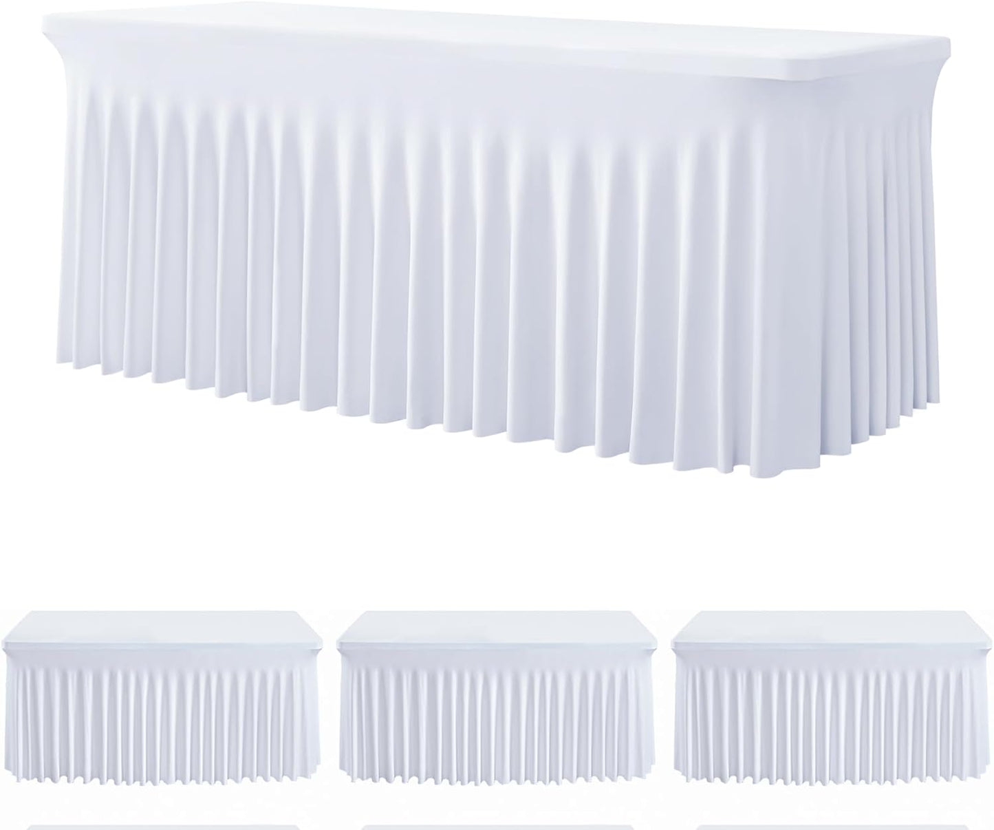White Spandex Tablecloth for 6 Foot Rectangle Tables, 3Pack Stretch Table Cloths 6ft Fitted Table Cover Desk Skirt for Parties Weddings Birthday Banquet Baby Shower