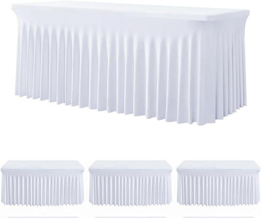 White Spandex Tablecloth for 6 Foot Rectangle Tables, 3Pack Stretch Table Cloths 6ft Fitted Table Cover Desk Skirt for Parties Weddings Birthday Banquet Baby Shower