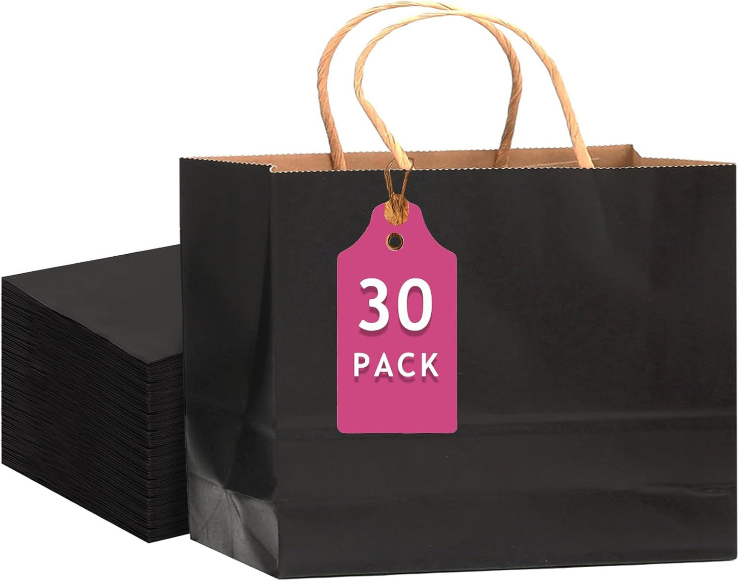 qiqee 30-Packs Black Gift Bags with Handles Bulk 13"x4.5"x10" Wide Large Size Kraft Party Paper Bags