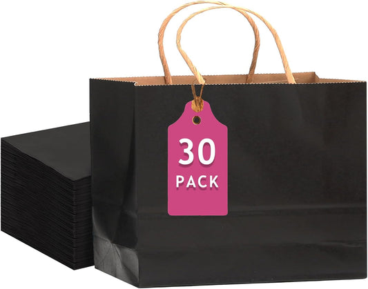 qiqee 30-Packs Black Gift Bags with Handles Bulk 13"x4.5"x10" Wide Large Size Kraft Party Paper Bags